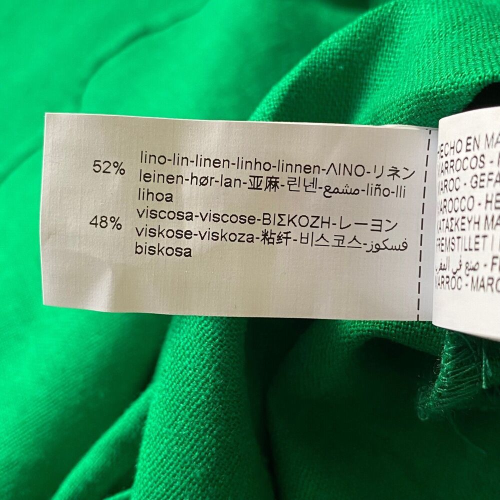 Zara Linen Blend Shirt Women M Shamrock Green 3/4 Kimono Sleeve Button Down NWOT - Picture 10 of 16